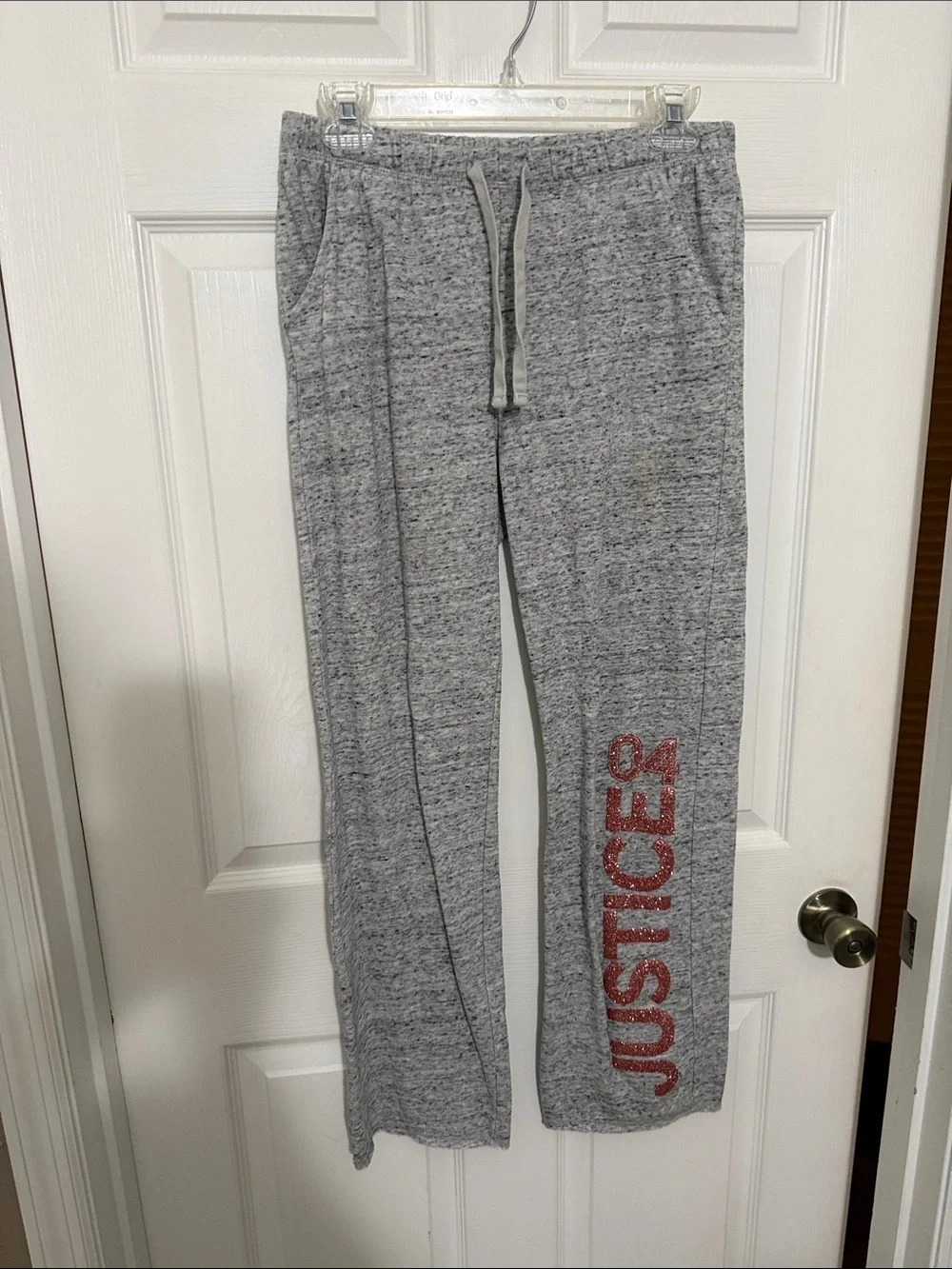 Justice Heather Gray Joggers with Pink Logo Tag